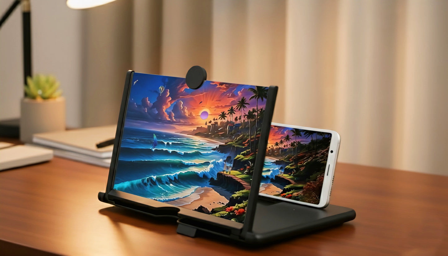 Mobile Screen Magnifier – 12 Inch 3D HD Phone Screen Enlarger for Movies, Videos & Gaming | Foldable Phone Projector Stand