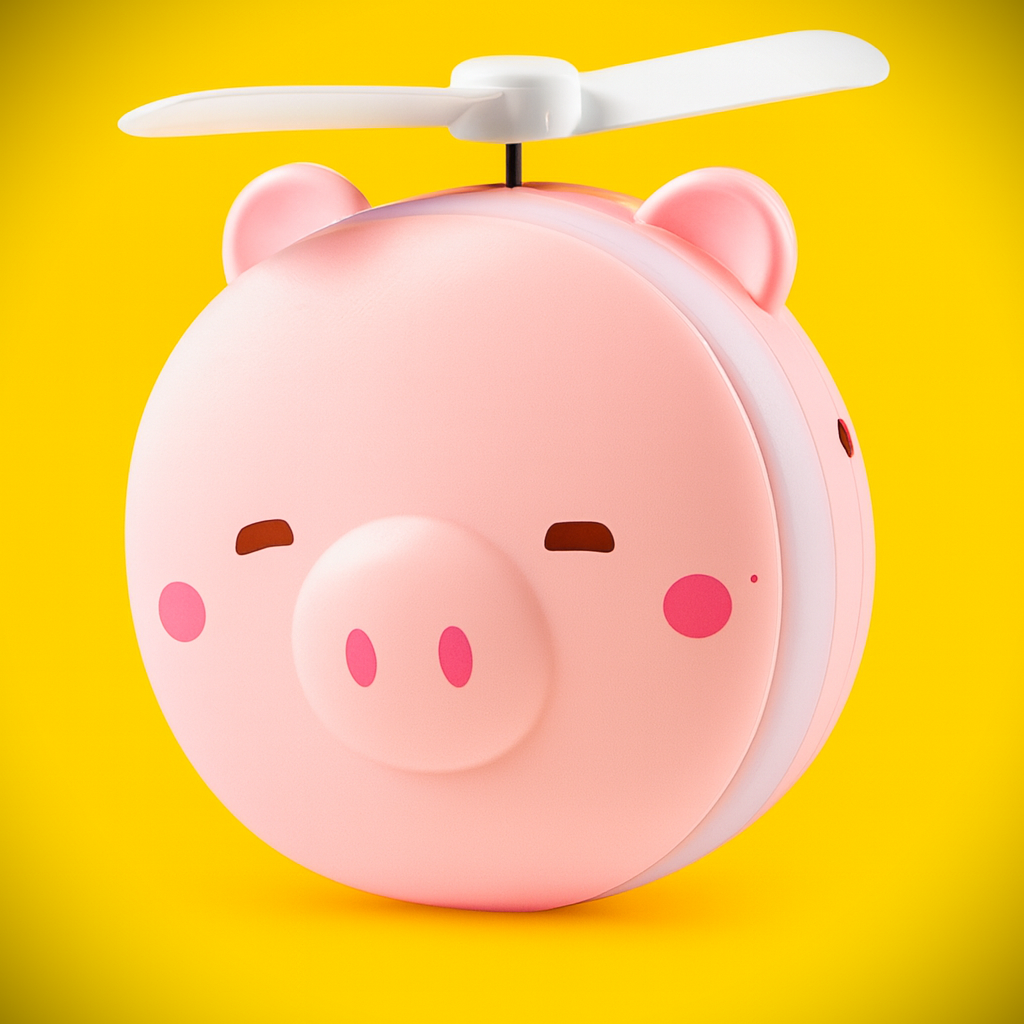 Piggy Head Shape Fill Light Led Mirror Fan – Portable Rechargeable LED Makeup Fan for Women 💖