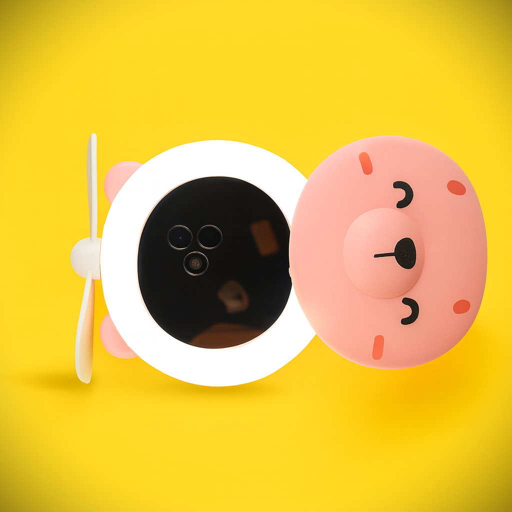 Piggy Head Shape Fill Light Led Mirror Fan – Portable Rechargeable LED Makeup Fan for Women 💖